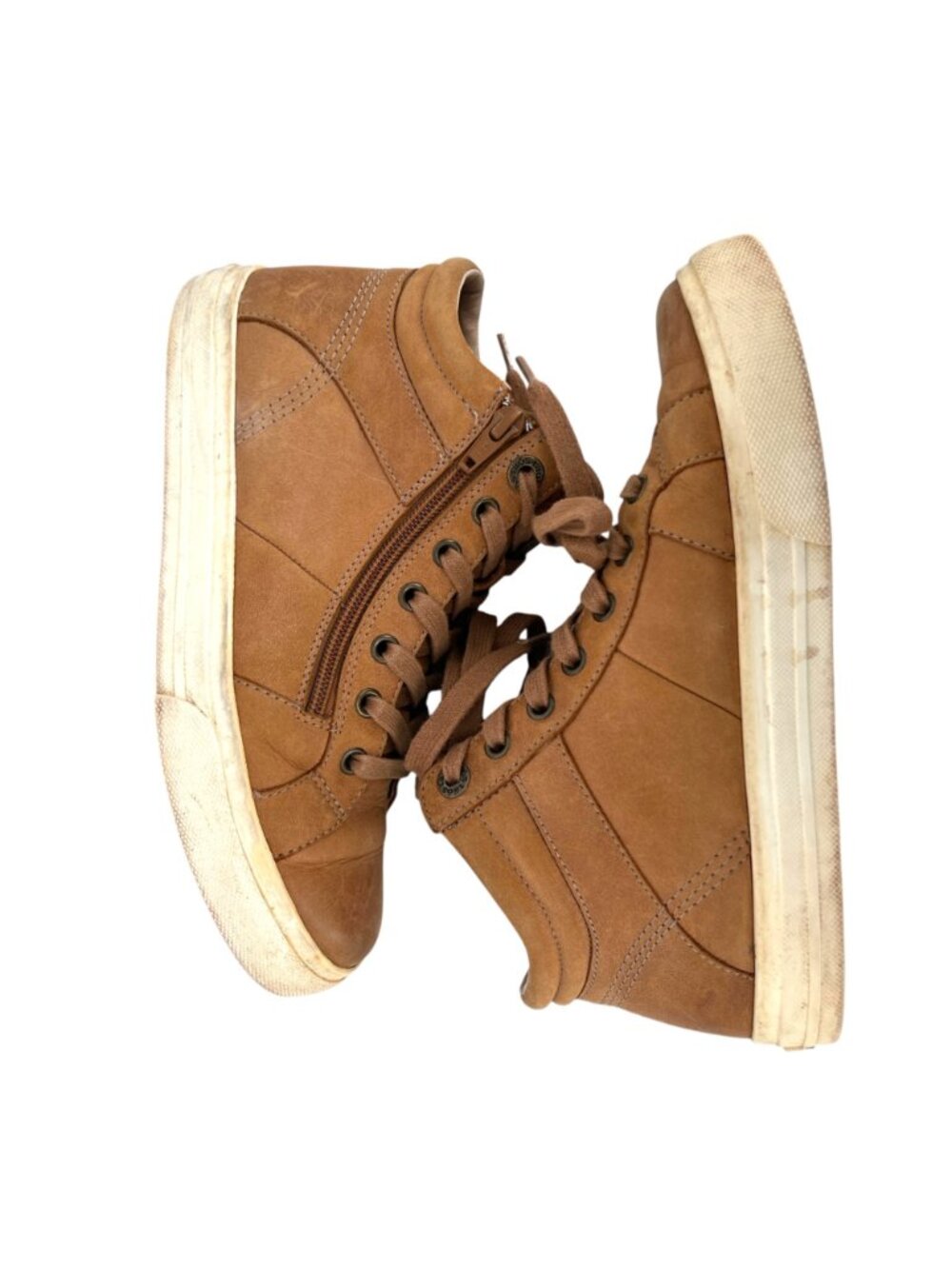 Taos Winner Leather High-Top Comfort Sneakers Side Zipper Cognac Brown Size 7.5 - Picture 5 of 14